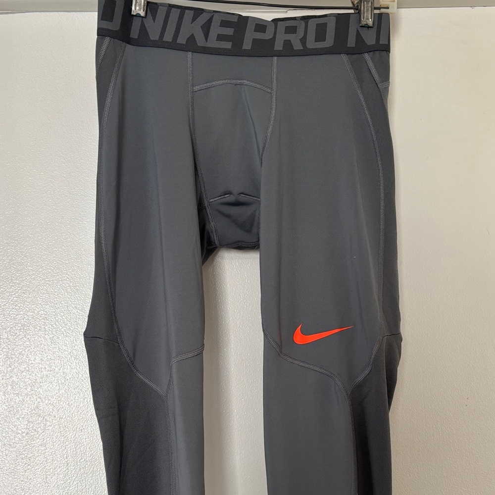 Nike Pro Gray Tights with Orange Swoosh